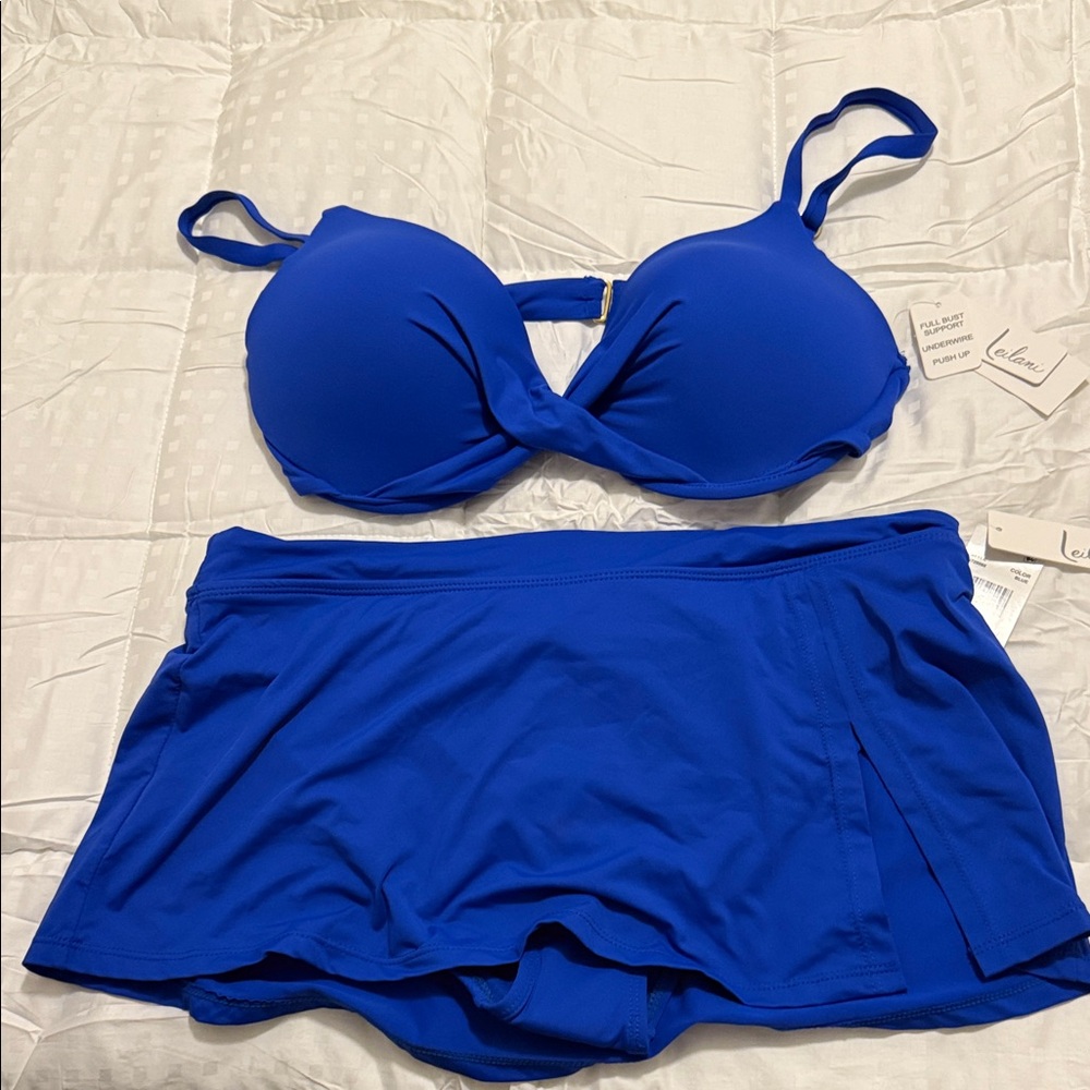 Leilani Size 10 Gemini Bikini Top w/matching Swim Skort Royal Blue NWTs $110